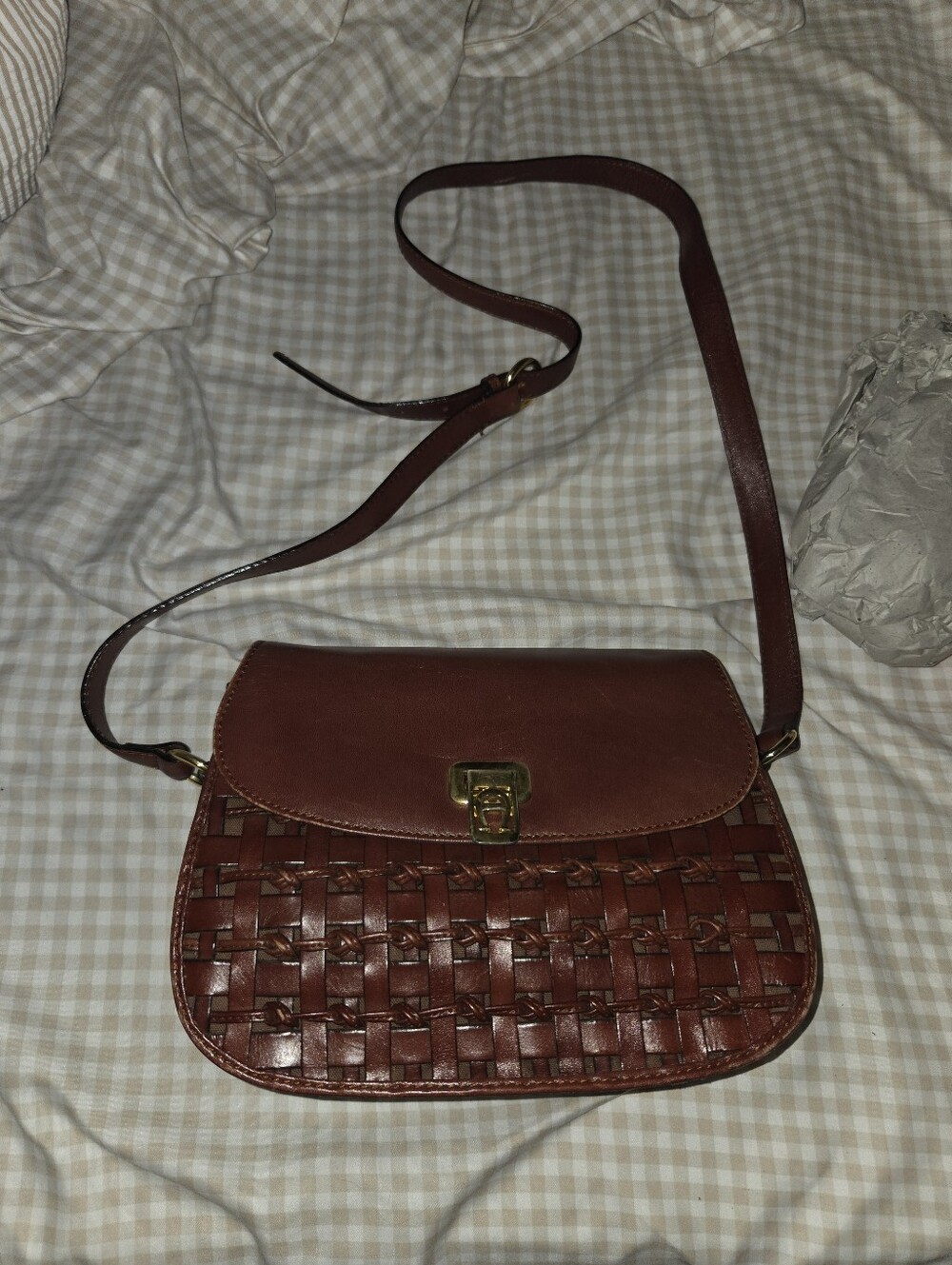 Vintage Etienne Aigner Brown/Red Leather Weave Shoulder Bag/Purse - Picture 1 of 7